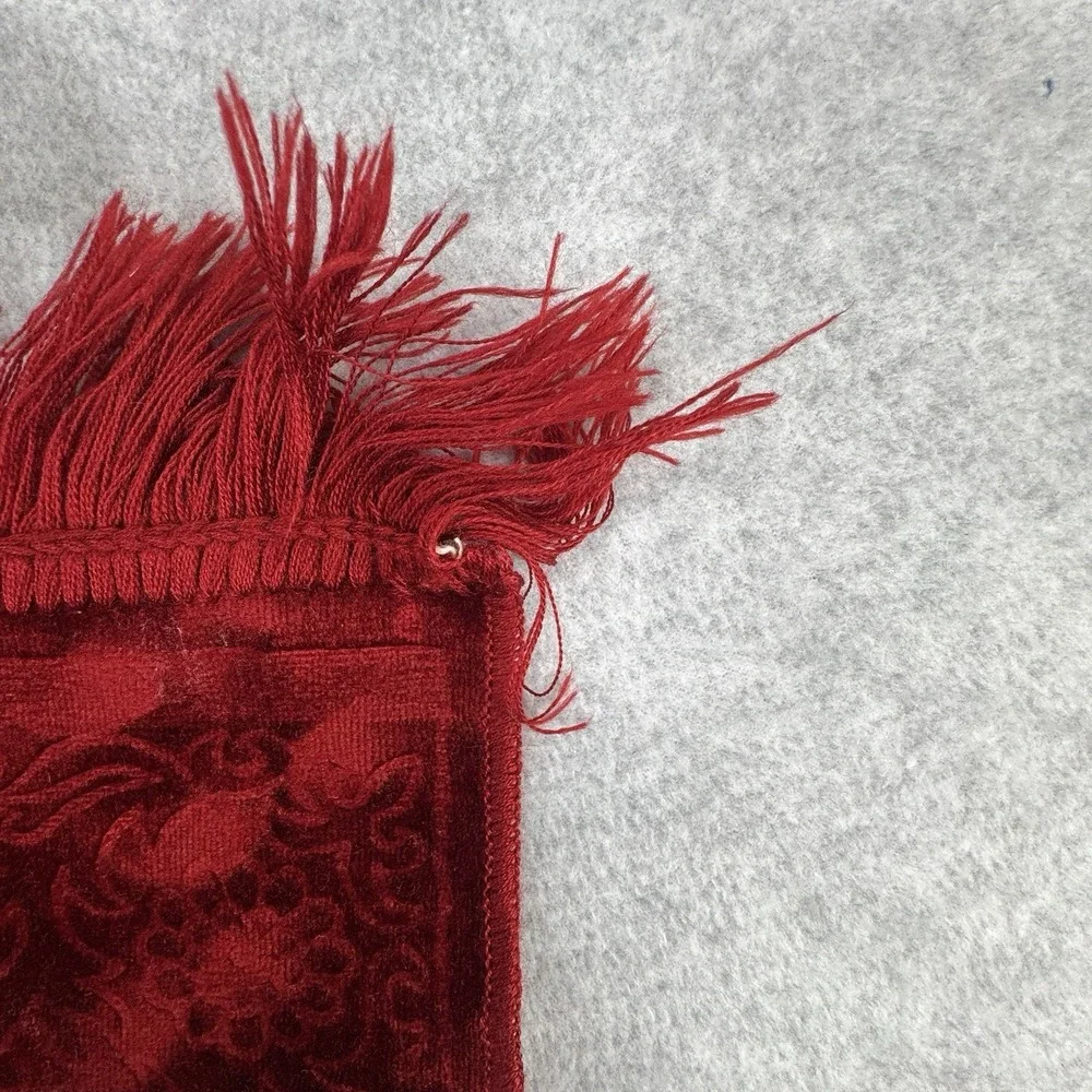 Turkish Islamic‎ Prayer Rug Red Velvet Mosque Motif Fringe Wall Art
